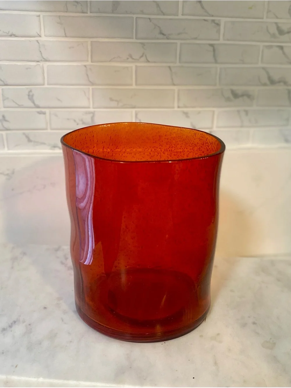 Amber Glass Hurricane Candle Holder